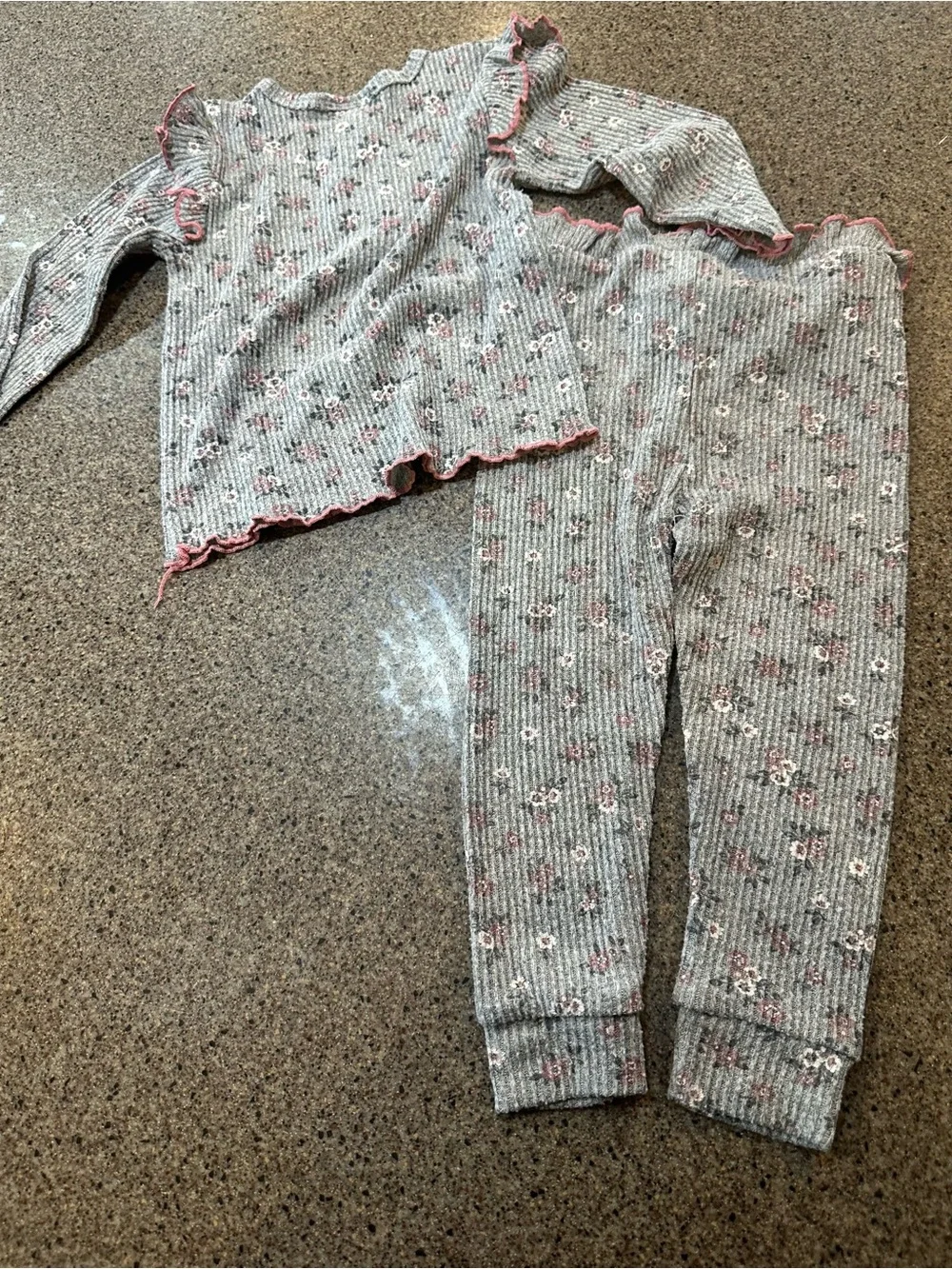 Kids Floral Ribbed Set - Pink Accent